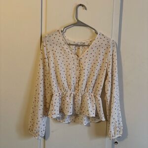 Hippie Rose White Floral Peplum Blouse